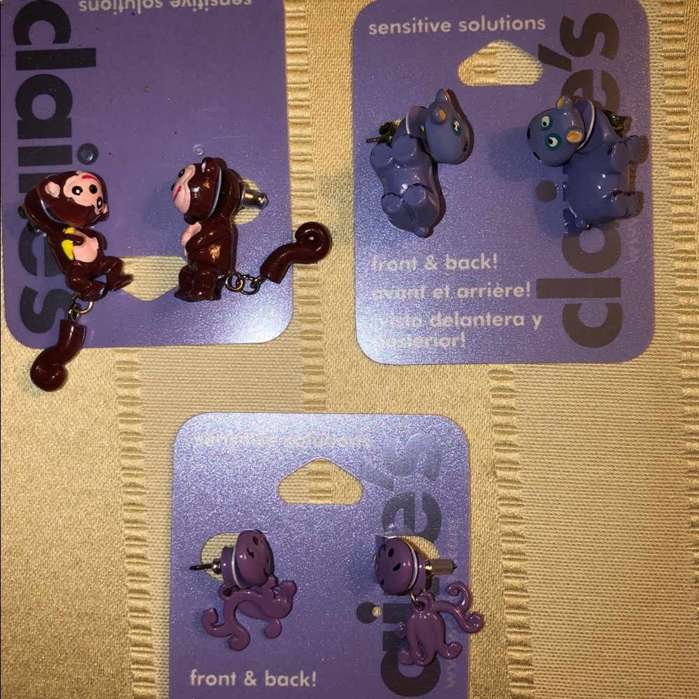 Monkey, octopus, and hippo earrings. All 3 come!